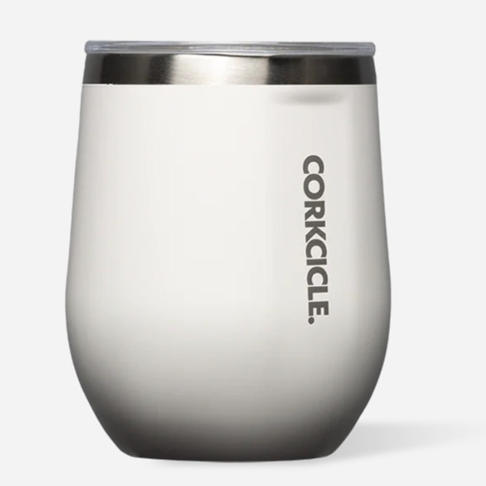 New Corkcicle White and Silver Insulated Drinkware 12oz size
